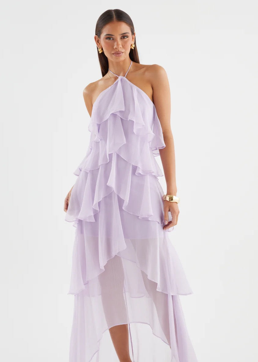 Riviera Ruffle Halter Maxi Dress