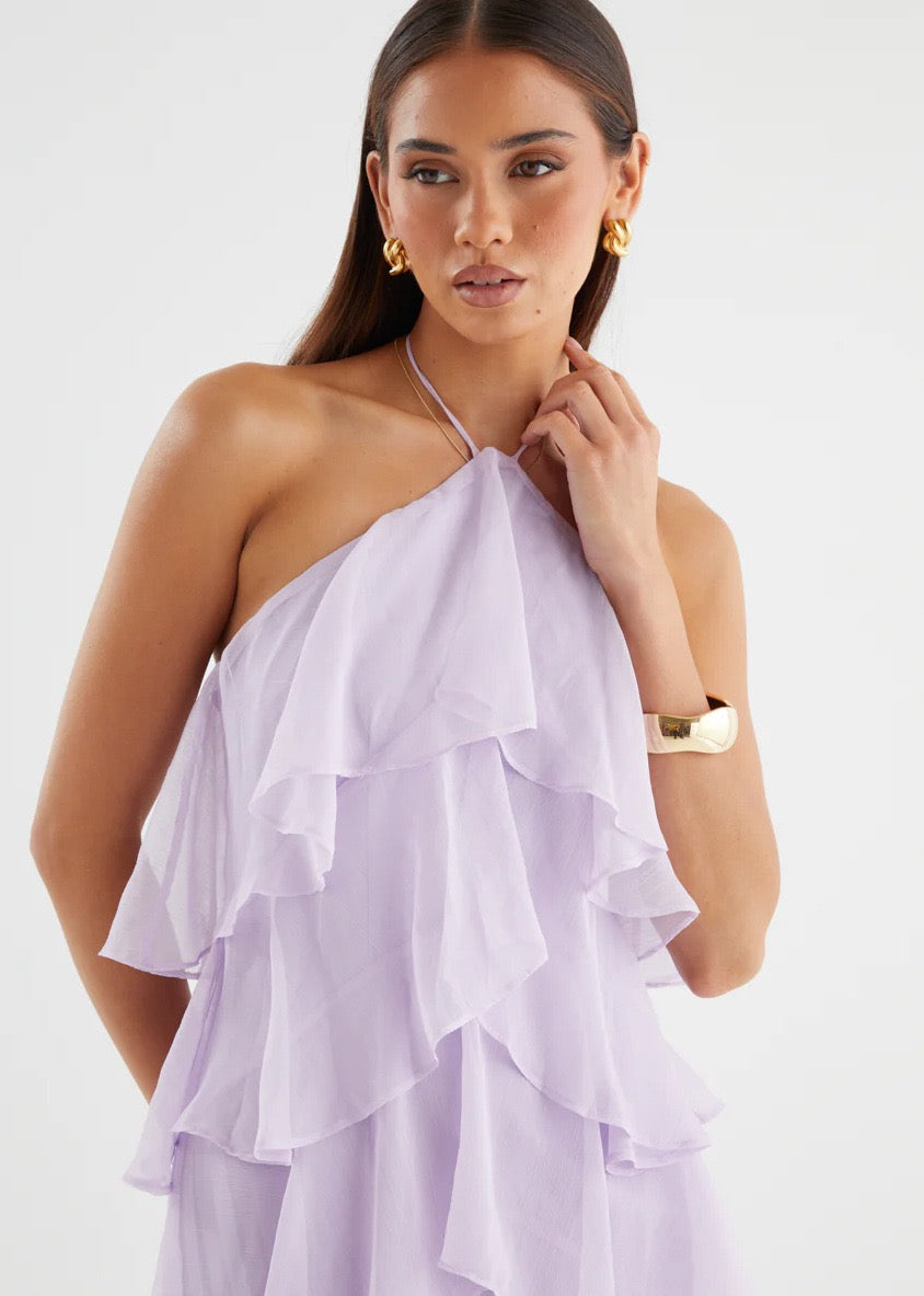 Riviera Ruffle Halter Maxi Dress