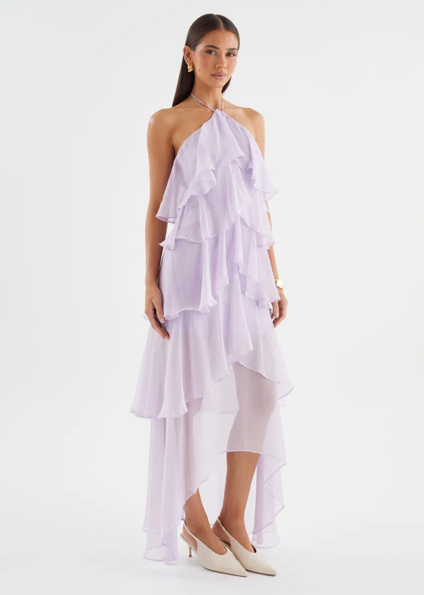 Riviera Ruffle Halter Maxi Dress