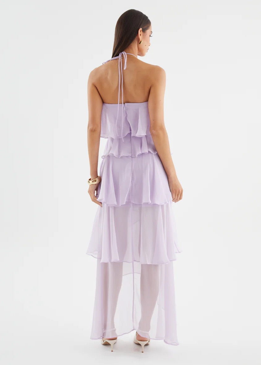Riviera Ruffle Halter Maxi Dress