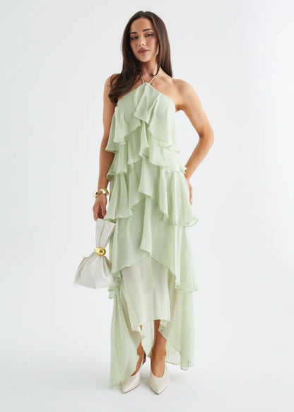 Riviera Ruffle Halter Maxi Dress