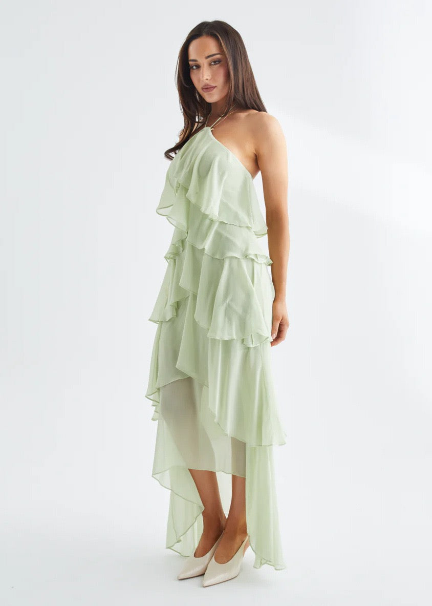 Riviera Ruffle Halter Maxi Dress