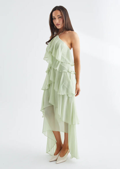 Riviera Ruffle Halter Maxi Dress