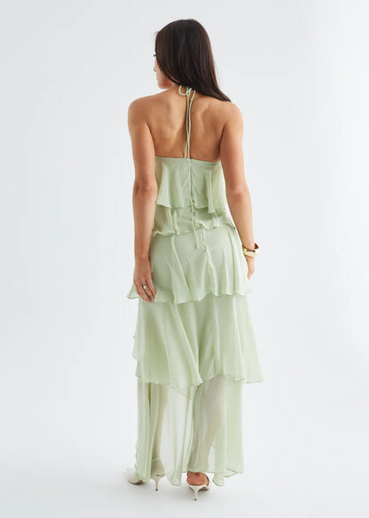 Riviera Ruffle Halter Maxi Dress