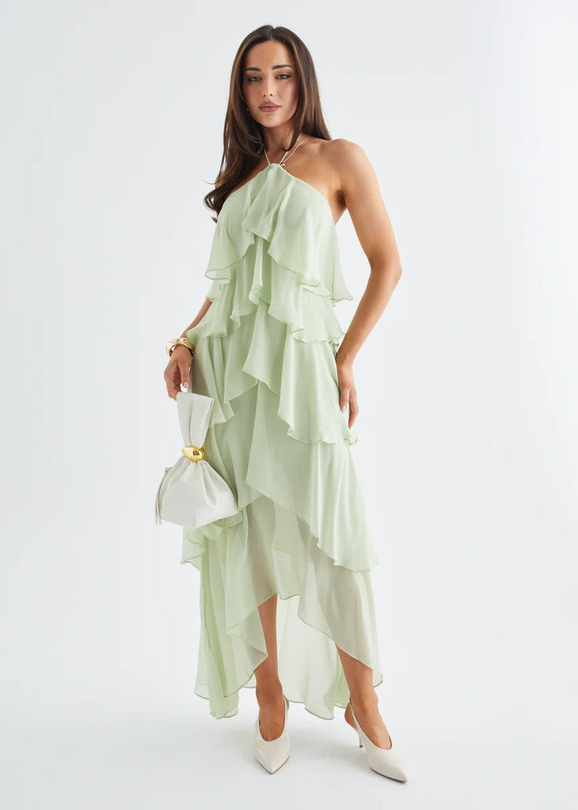 Riviera Ruffle Halter Maxi Dress