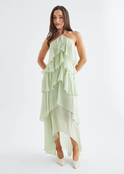 Riviera Ruffle Halter Maxi Dress