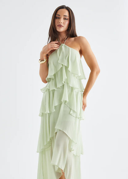 Riviera Ruffle Halter Maxi Dress