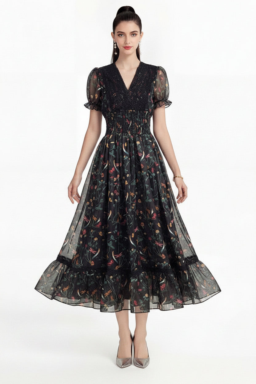 Celeste Noir Floral Maxi Dress