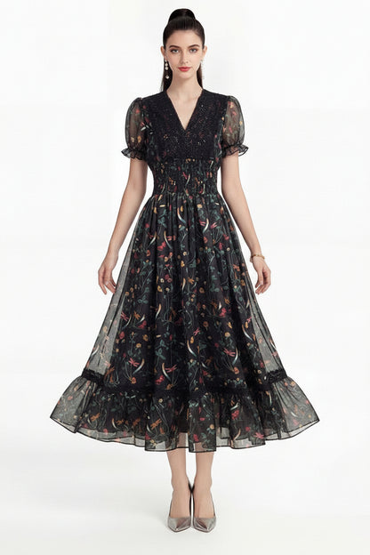 Celeste Noir Floral Maxi Dress