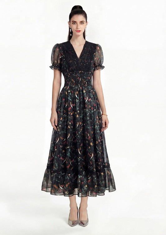 Celeste Noir Floral Maxi Dress