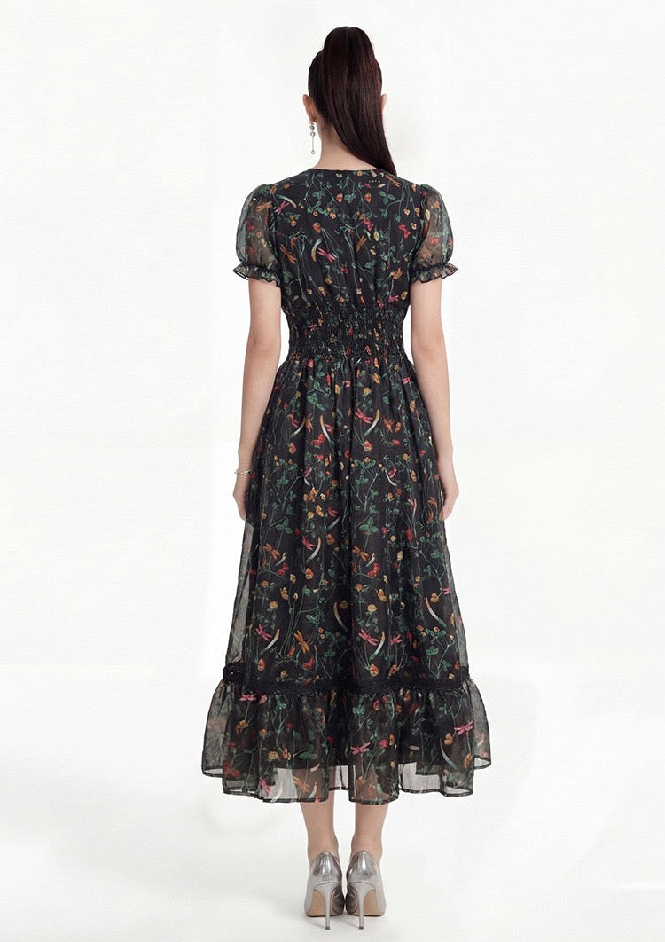 Celeste Noir Floral Maxi Dress
