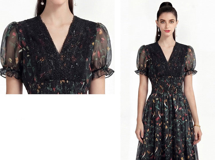 Celeste Noir Floral Maxi Dress