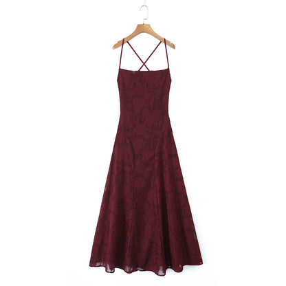 Strappy Backless Jacquard Maxi Dress