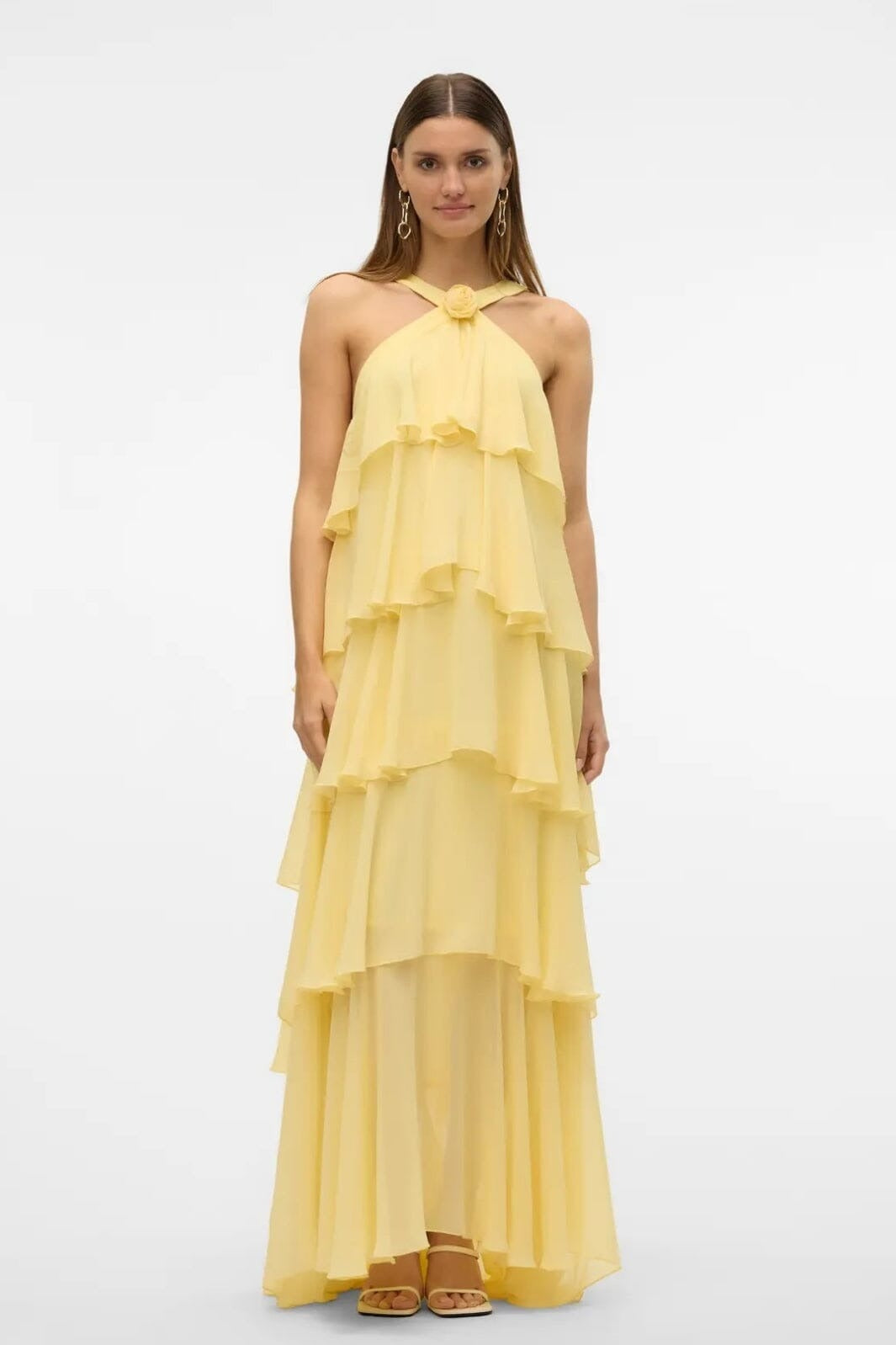 Pink Halter Tiered Maxi Dress