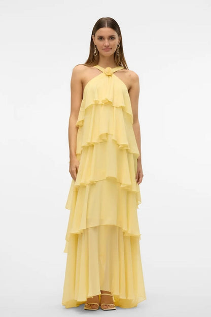 Pink Halter Tiered Maxi Dress