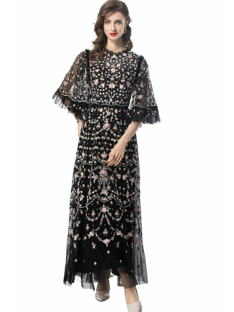 Belleza Princess-Cut Embroidered Maxi Evening Dress