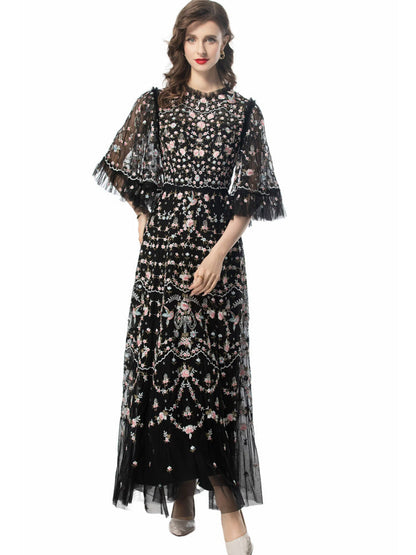 Belleza Princess-Cut Embroidered Maxi Evening Dress
