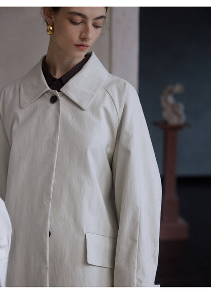 Minimalist Cotton-Blend Long Trench Coat