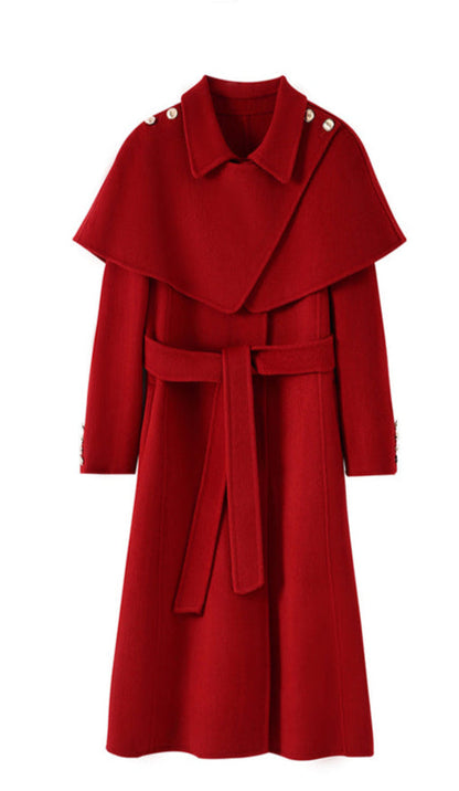 Hepburn Wool Coat with Detachable Shawl – Double-Faced 100% Wool