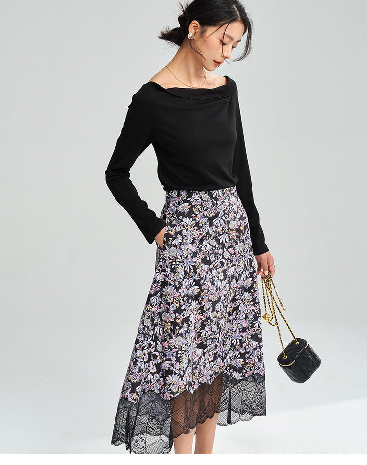 Vogue Garden High-Waist Asymmetric Floral Skirt