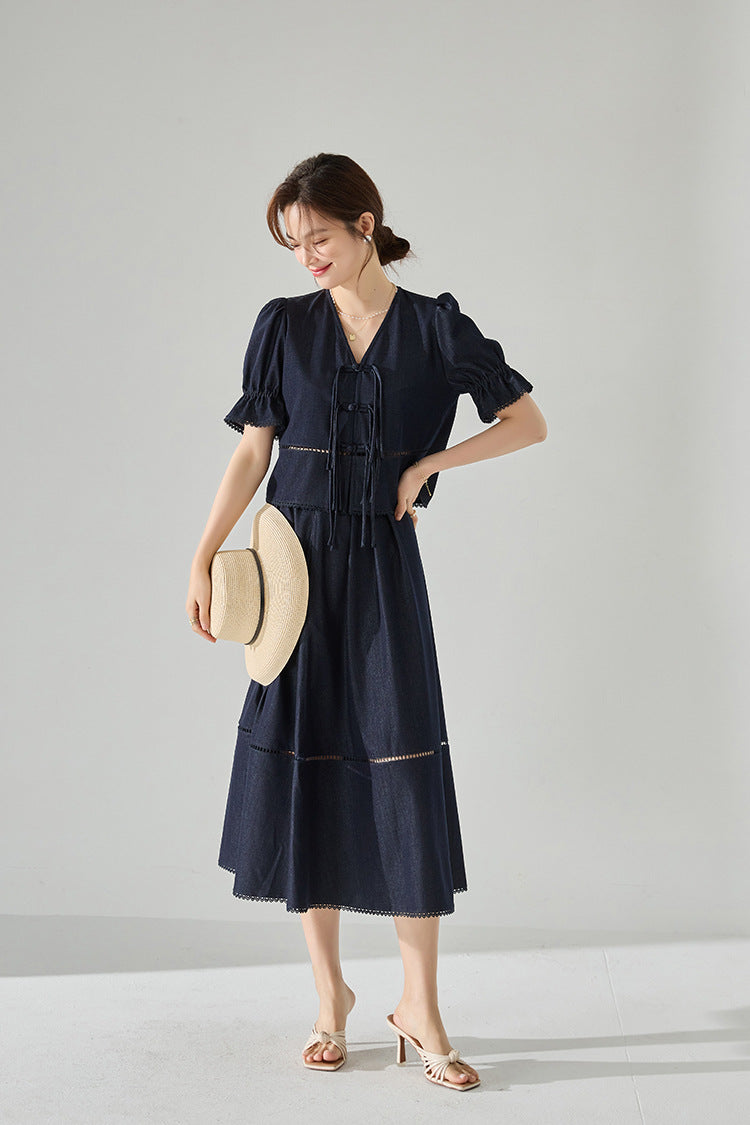 Celeste Faux Denim Two-Piece Set