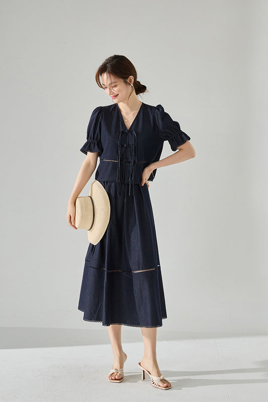 Celeste Faux Denim Two-Piece Set