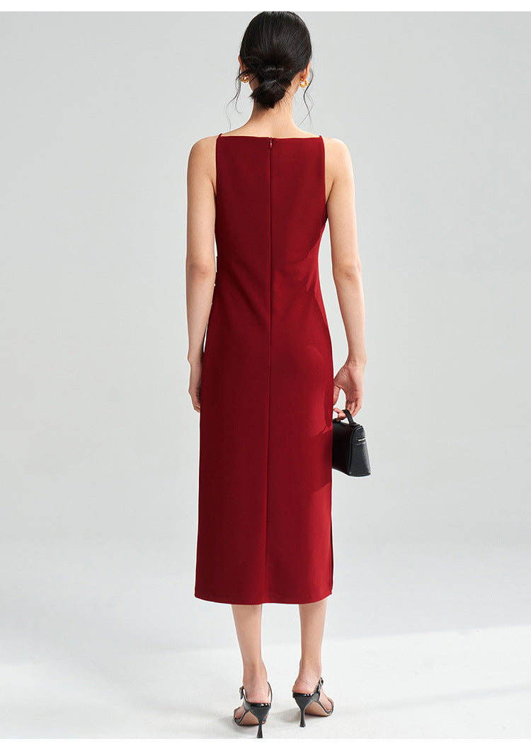 Sleek Red Fitted Midi Dress
