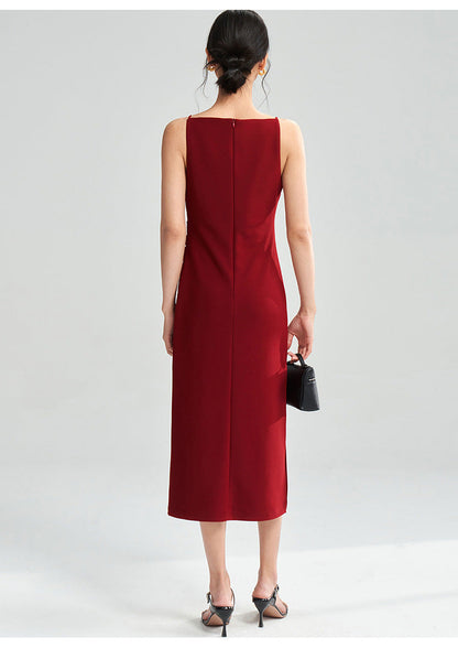 Sleek Red Fitted Midi Dress