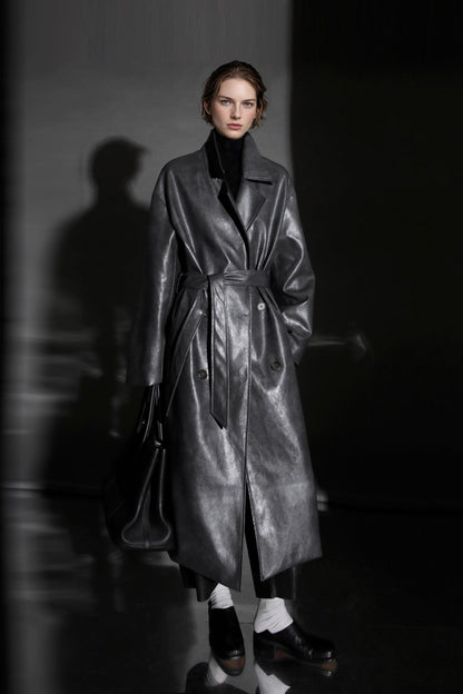 Luxury Genuine Sheepskin Trench Coat – Elegant & Timeless Design