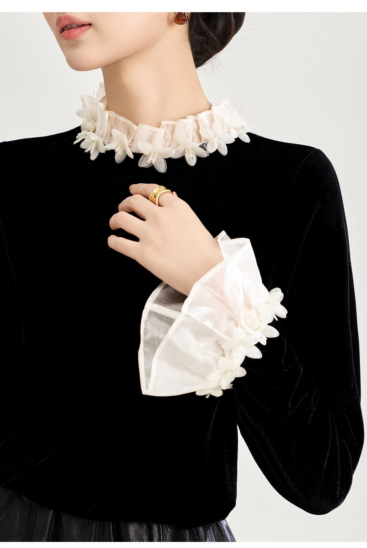 Floral Collar Velvet Blouse