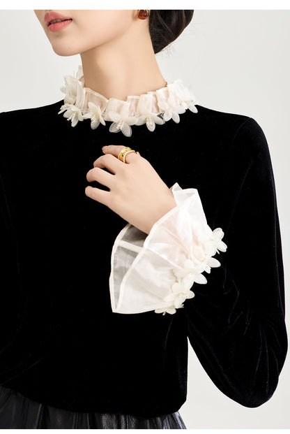 Floral Collar Velvet Blouse