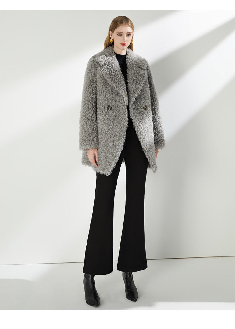 Large Collar Faux Fur Coat with Pockets