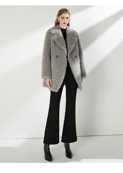 Large Collar Faux Fur Coat with Pockets
