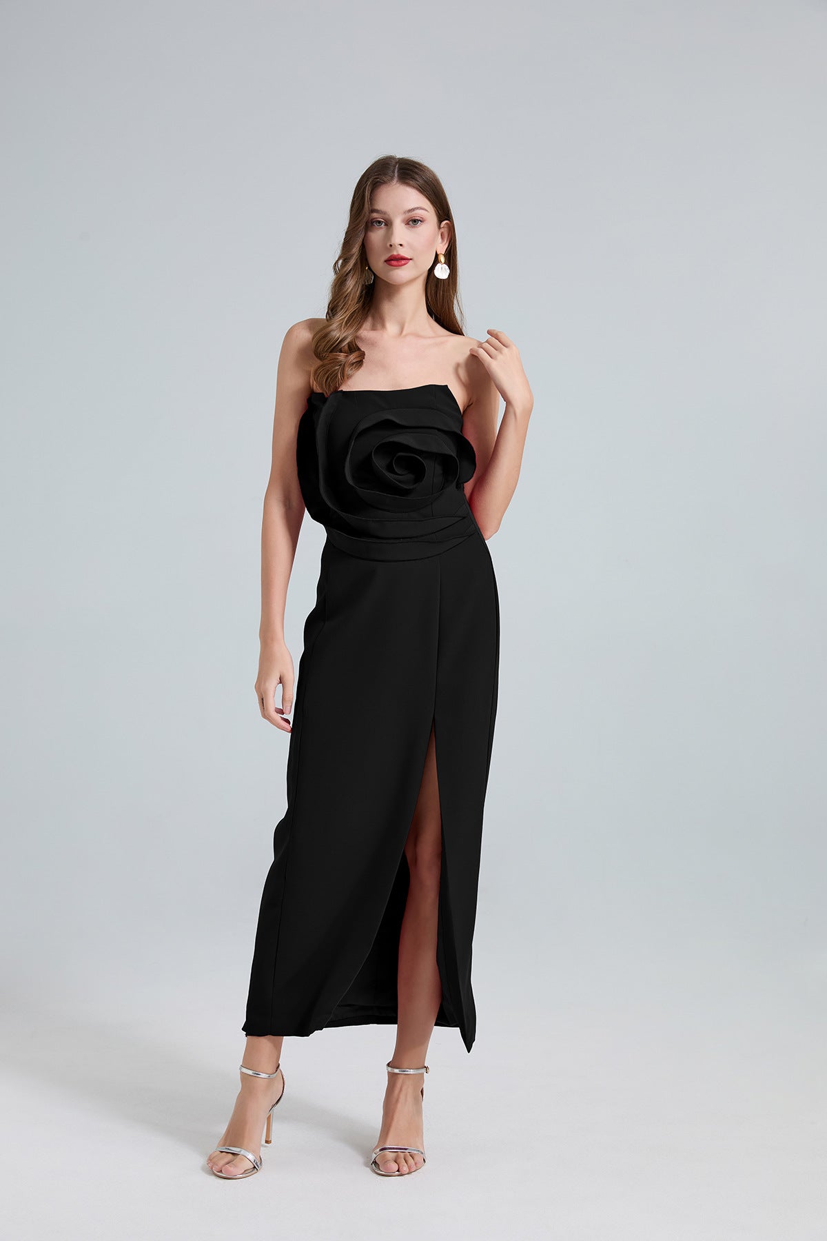 Rose Detail One-Shoulder Mermaid Evening Dress