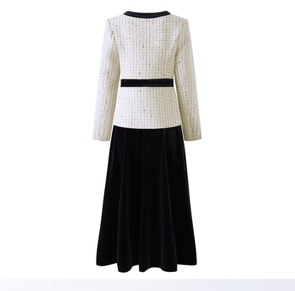 Bow-Detail Tweed Jacket & Velvet Skirt Set