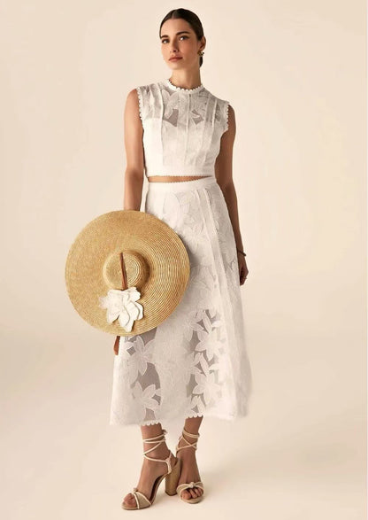 Embroidered Sleeveless Crop Top and Long Skirt Set