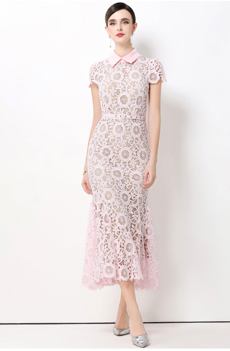 Soft Bloom Lace Fishtail Maxi Dress
