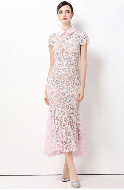 Soft Bloom Lace Fishtail Maxi Dress