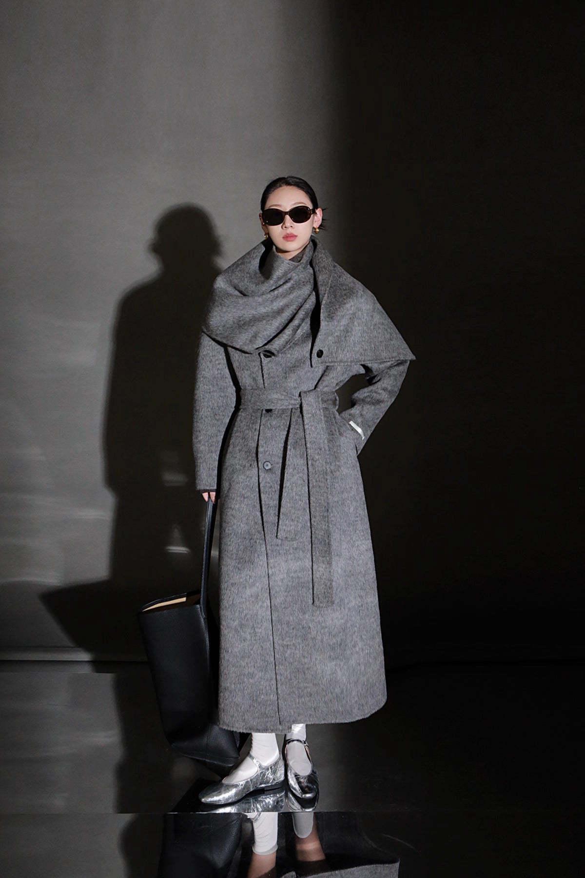 Luxury Lama Wool Blend Coat with Shawl Detail