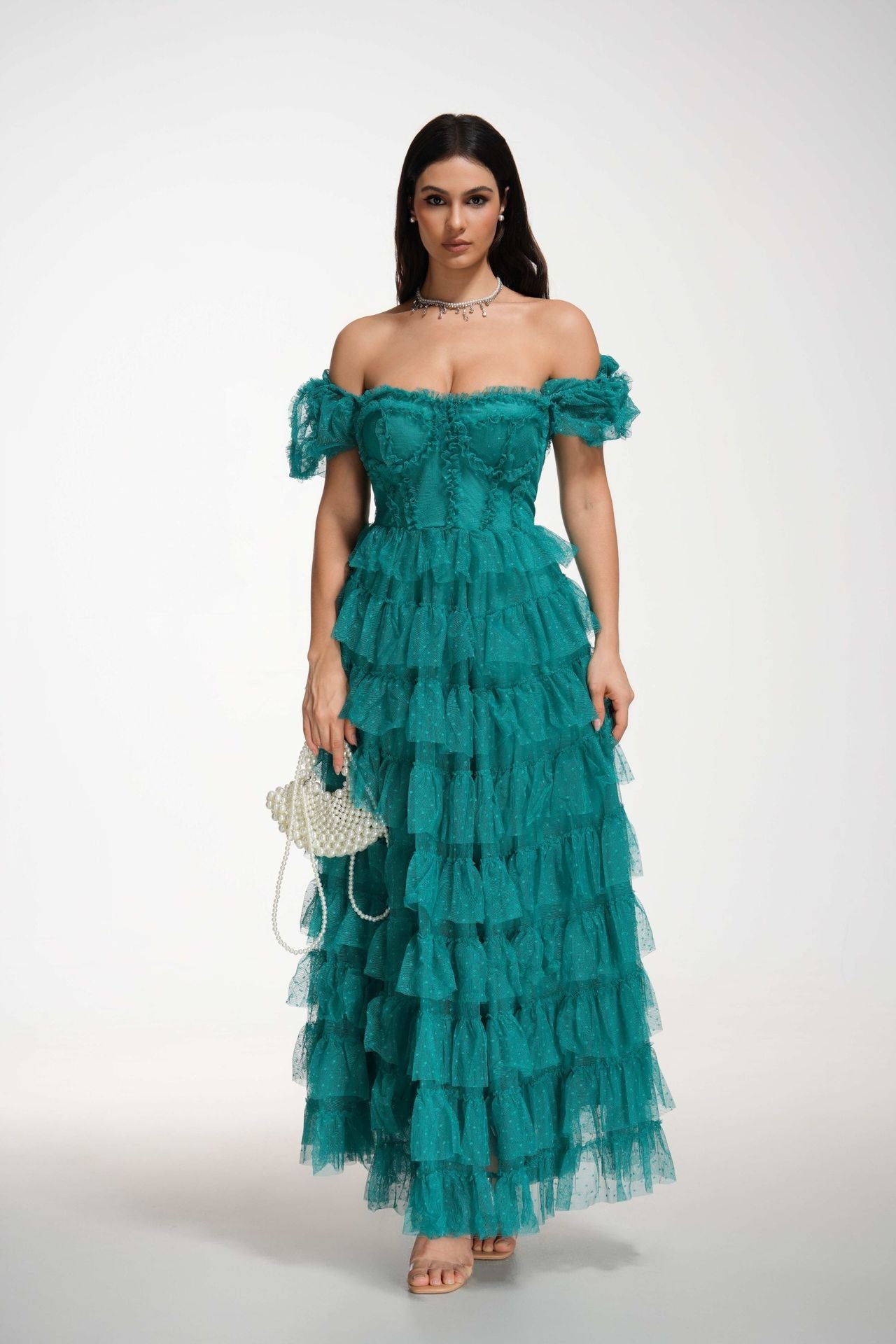 Polka Dot High-Waist Slit Maxi Dress