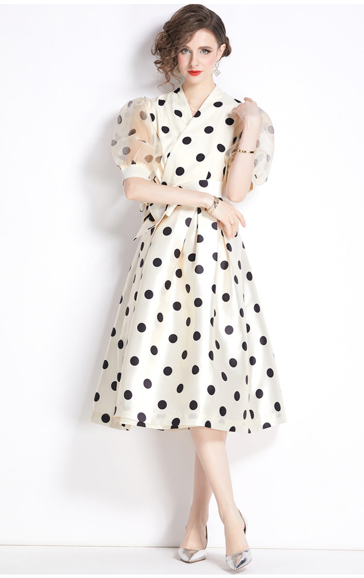 Polka Dot V-Neck Midi Dress