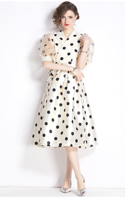 Polka Dot V-Neck Midi Dress