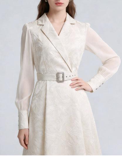 Tailored Collar Lantern Sleeve Maxi Dress