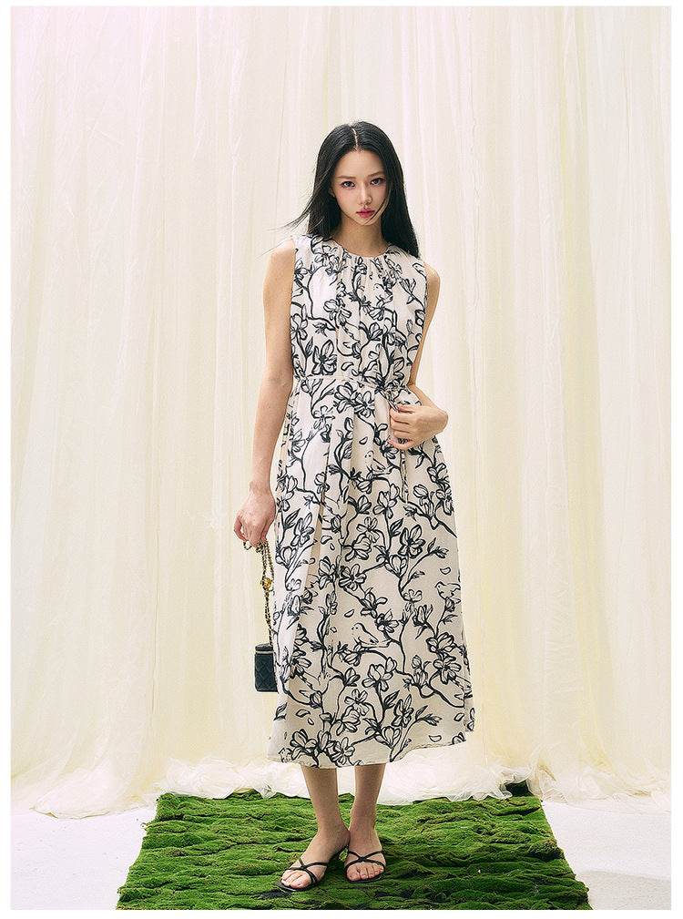 Black & White Printed Loose Fit Summer Dress