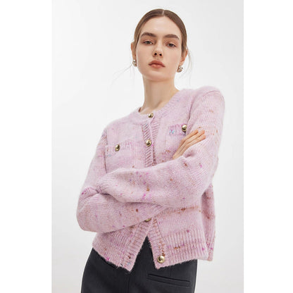 Knit Cardigan with Fine Gold Thread – Elegant Short Style