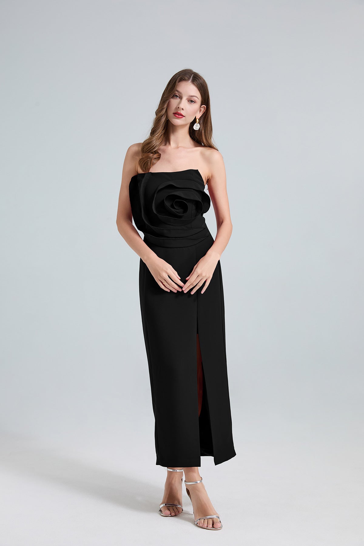 Rose Detail One-Shoulder Mermaid Evening Dress