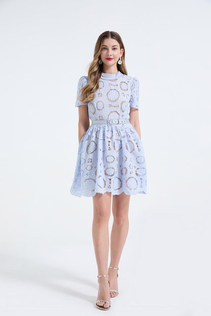 Elegant Lace Puff Mini Dress