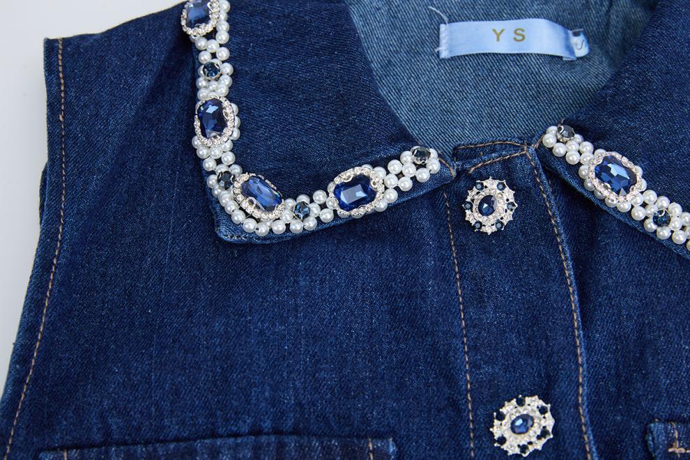 Crystal-Embellished Denim Polo Mini Dress