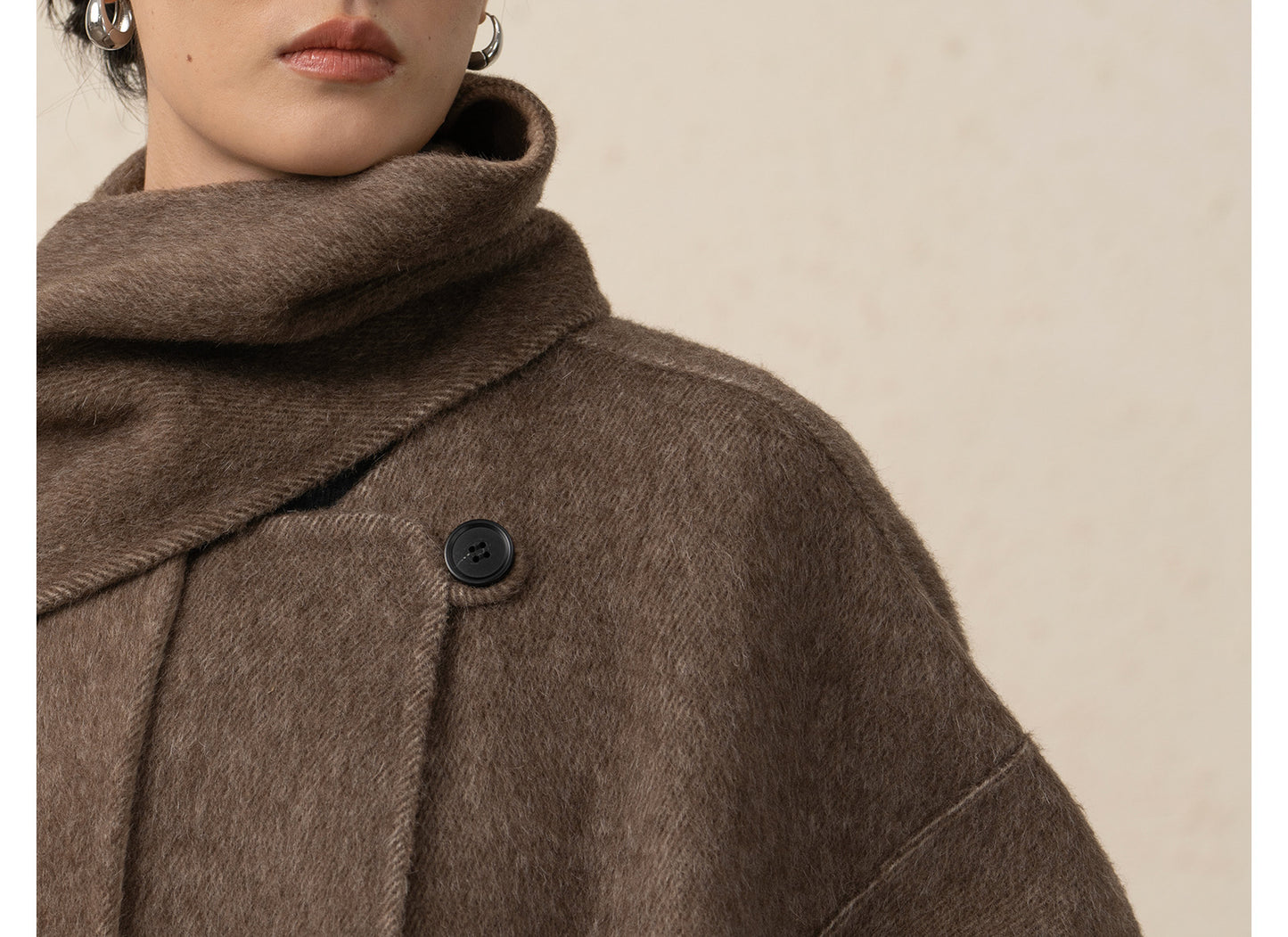 Alpaca Wool Short Double-Sided Coat with Scarf Detail