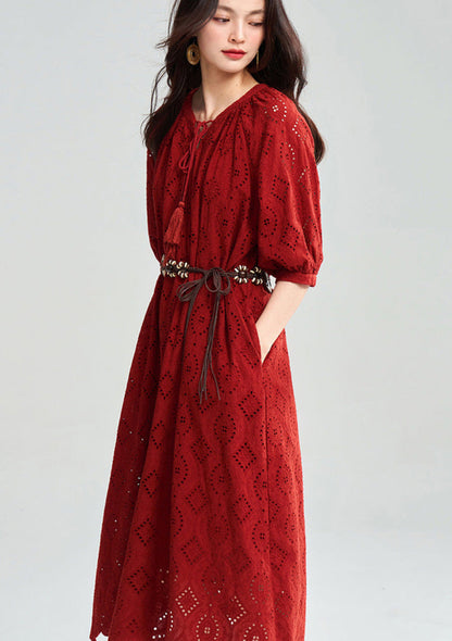 Boho Embroidered Cotton Maxi Dress